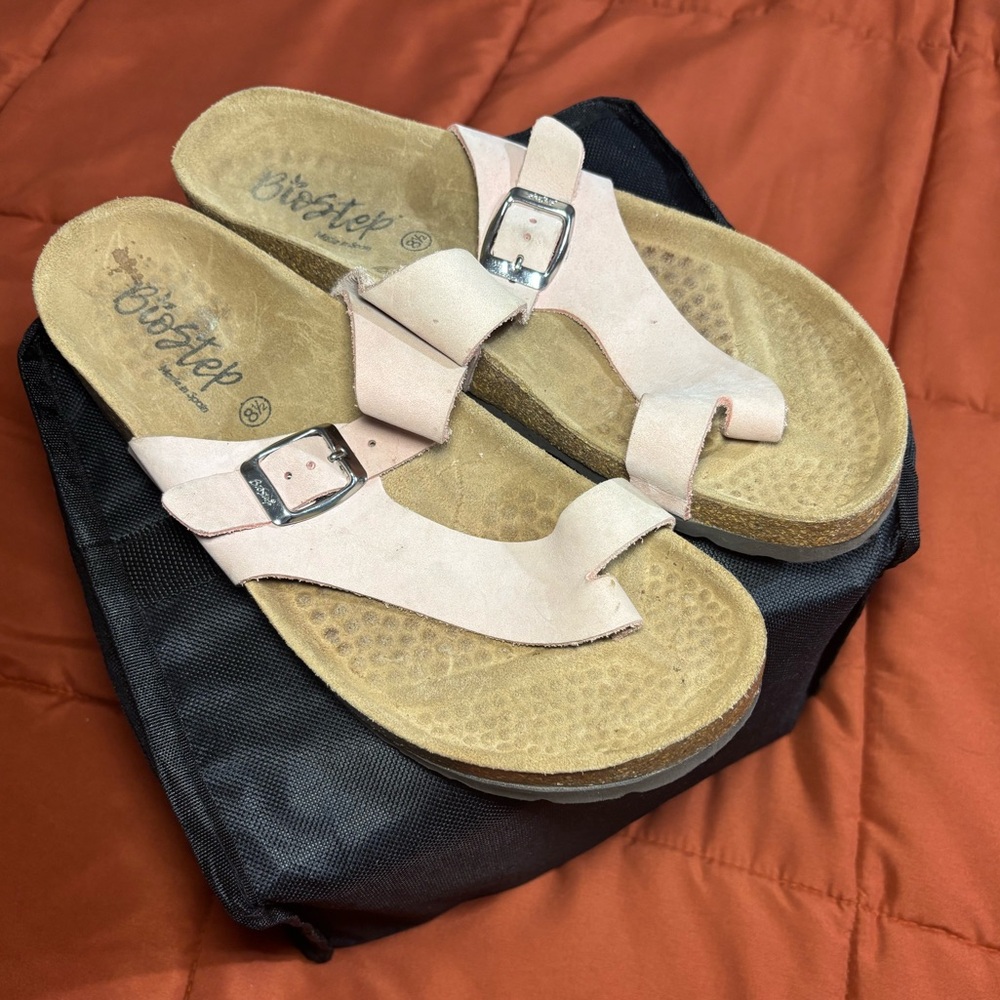 Biostep Women's Light Pink Sandals Leather Upper In 8.5